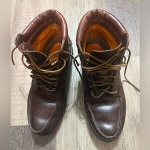 Timberland Brown Leather Green Canvas Rare Made USA Vintage Boots Shoes Men US10